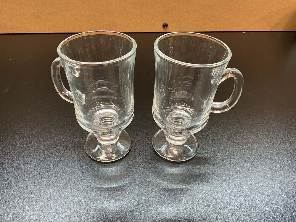 Anchor Hocking Clear Glass Pedestal Irish Coffee Mugs Set of 2